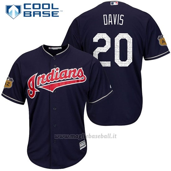 Maglia Baseball Uomo Cleveland Indians Rajai Davis 20 Blu 2017 Allenamento Primaverile Cool Base Giocatore